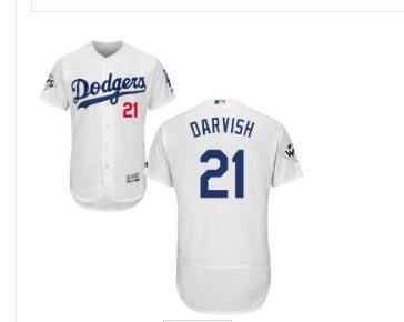 Men's Los Angeles Dodgers #21 Yu Darvish White Flexbase Authentic Collection 2017 World Series Bound Stitched MLB Jersey
