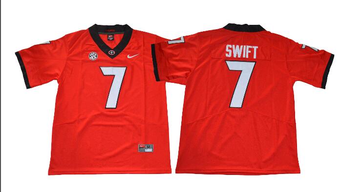 Men's Georgia Bulldogs #7 DAndre Swift Red Stitched NCAA Nike College Football Jersey