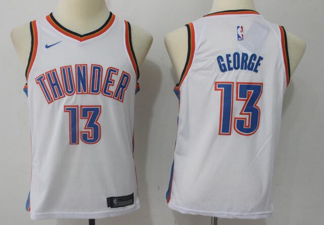 KIDS Oklahoma City Thunder #13 Paul George Royal White Stitched NBA Nike Revolution 30 Swingman Jersey-001