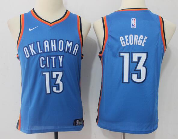 KIDS Oklahoma City Thunder #13 Paul George Royal Blue Stitched NBA Nike Revolution 30 Swingman Jersey-002