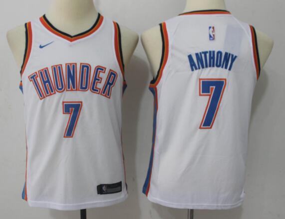 Kids New York Knicks #7 Carmelo Anthony Revolution 30 Swingman Nike White Jersey-001