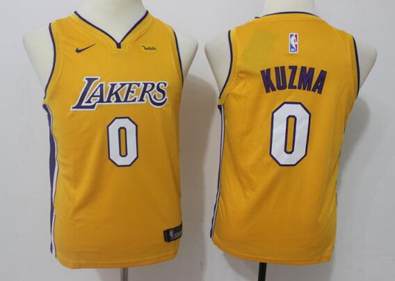 Youth Kids 2017 Draft Los Angeles Lakers#0 Kyle Kuzma Yellow Nike NBA jersey