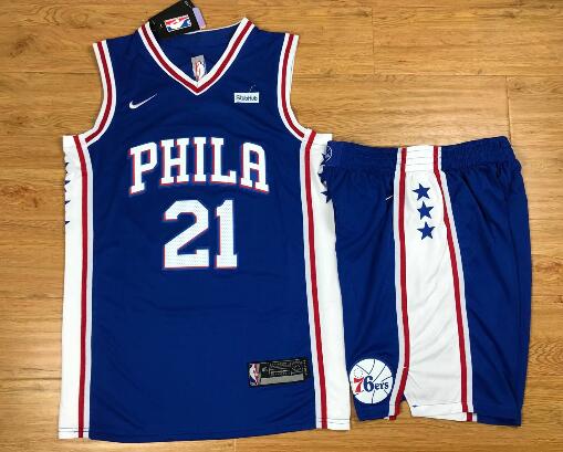Philadelphia 76ers #21 Joel Embiid NEW Blue Stitched NBA Men Basketball Suits-002