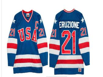 Men's 1980 Olympics USA #21 Mike Eruzione  Throwback Stitched Vintage Ice Hockey Jersey-001