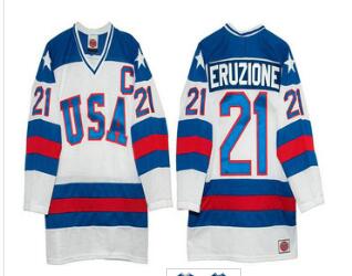 Men's 1980 Olympics USA #21 Mike Eruzione  Throwback Stitched Vintage Ice Hockey Jersey-002