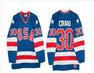 Men's 1980 Olympics USA #30 Jim Craig  Throwback Stitched Vintage Ice Hockey Jersey-003