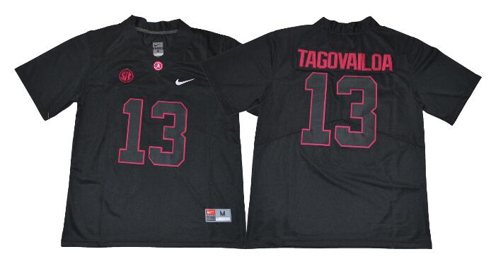 Alabama Crimson Tide Men 13 Tua Tagovailoa Football Jersey  Black Color