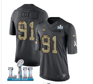 Men's Nike Eagles #91 Fletcher Cox Black Super Bowl LII Stitched NFL Limited 2016 Salute To Service Jersey