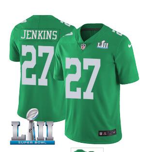 Men's Nike Eagles #27 Malcolm Jenkins Green Super Bowl LII Stitched NFL Limited Rush Jersey