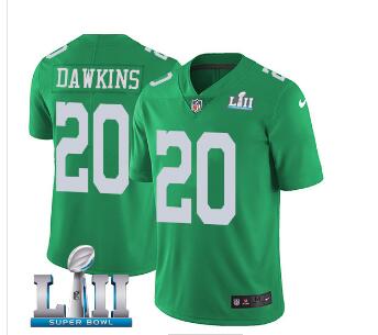 Men's Nike Eagles #20 Brian Dawkins Green Super Bowl LII Stitched NFL Limited Rush Jersey