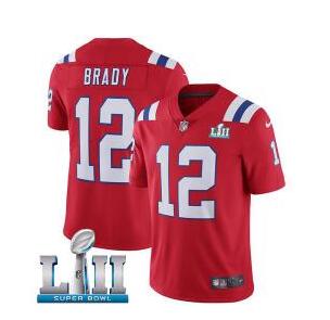 Youth Nike Patriots #12 Tom Brady Red Alternate Super Bowl LII Stitched NFL Vapor Untouchable Limited Jersey