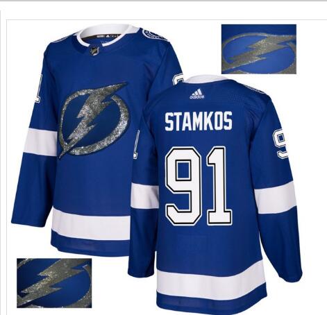 Lightning 91 Steven Stamkos Blue With Special Glittery Logo Adidas Jersey