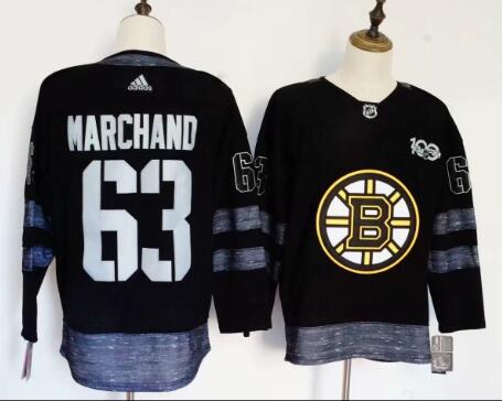 Boston Bruins #63 Brad Marchand Black 1917-2017 100th Anniversary Stitched NHL Jersey