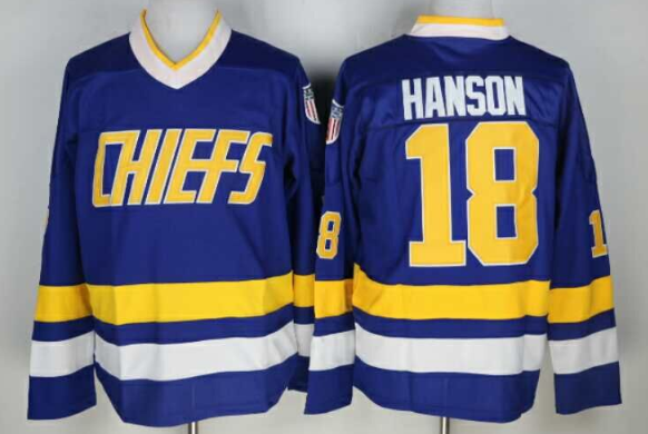 The Movie Charlestown Chiefs Ice jersey #16 Jack 17 Steve 18 Jeff Hanson 7 Francine Dunlop White Blue Movie Hockey Jersey