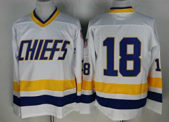 The Movie Charlestown Chiefs Ice jersey #16 Jack 17 Steve 18 Jeff Hanson 7 Francine Dunlop White Blue Movie Hockey Jersey