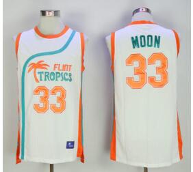 Flint Tropics 33 Jackie Moon White Semi Pro Movie Stitched Basketball Jersey