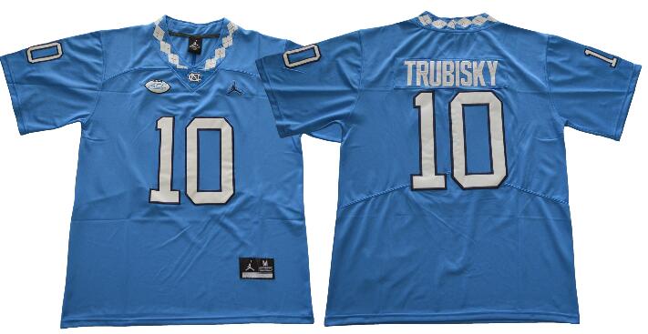 Men UNC #10 Mitchell Trubisky Light Blue Jump Jersey North Carolina-003