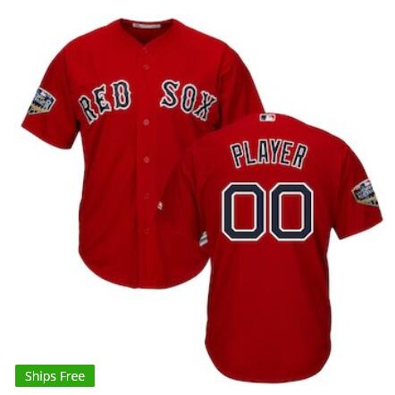 Men's Boston Red Sox Majestic Scarlet 2018 World Series Cool Base Custom Jersey-001