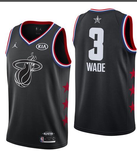 Heat #3 Dwyane Wade  Black Basketball Jordan Swingman 2019 All-Star Game Jersey-001