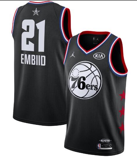 76ers #21 Joel Embiid Black Men Basketball Jordan Swingman 2019 All-Star Game Jersey-001