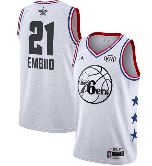 76ers #21 Joel Embiid White Basketball Jordan Swingman 2019 All-Star Game Jersey-002