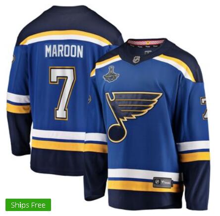 Men's St. Louis Blues Patrick Maroon 7# Fanatics Branded Blue 2019 Stanley Cup Champions  Jersey-001