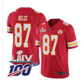 Nike Chiefs #87 Travis Kelce  Super Bowl LIV 2020 Team Color Men Stitched NFL 100th Season Vapor Untouchable Limited Jersey-001