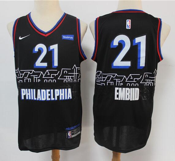 Men's Philadelphia 76ers #21 Joel Embiid NEW Black Nike 2021 Swingman City Edition Jersey