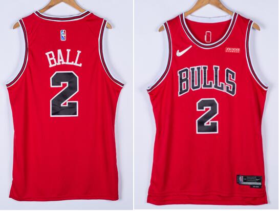 Men's 2# Lonzo Ball Red Chicago Bulls stiched jersey