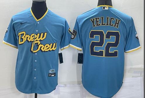 Men's Milwaukee Brewers Christian Yelich Nike Powder Blue 2022 Stitched Jersey