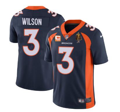 Men's Denver Broncos #3 Russell Wilson  With C Patch & Walter Payton Patch Vapor Untouchable Limited Stitched Jersey