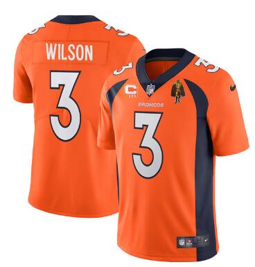 Men's Denver Broncos #3 Russell Wilson  With C Patch & Walter Payton Patch Vapor Untouchable Limited Stitched Jersey