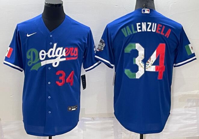 Mens Los Angeles Dodgers #34 Toro Valenzuela Royal Mexico  Stitched Baseball Jersey