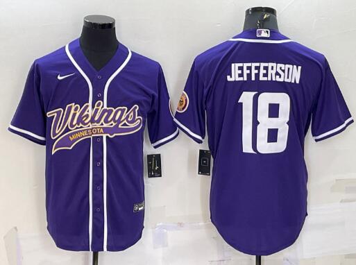 Men's Minnesota Vikings #18 Justin Jefferson   Stitched Baseball Jersey
