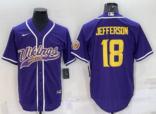 Men's Minnesota Vikings #18 Justin Jefferson   Stitched Baseball Jersey