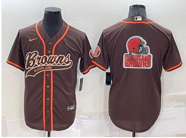 Men's Cleveland Browns  Team Big Logo With Patch Cool Base Stitched Baseball Jersey