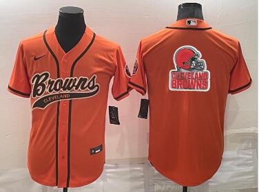 Men's Cleveland Browns  Team Big Logo With Patch Cool Base Stitched Baseball Jersey