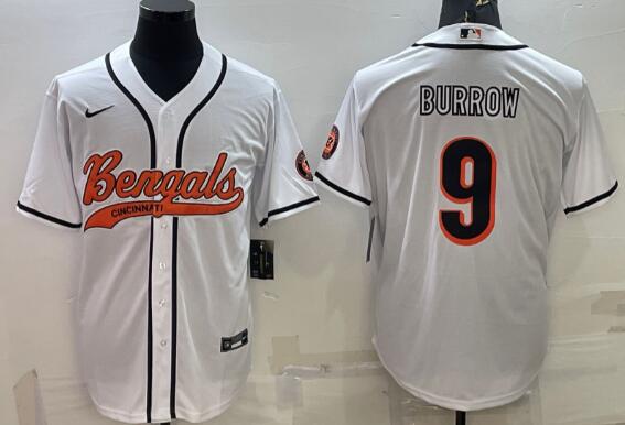 men's Cincinnati Bengals #9 Joe Burrow Black With Patch Cool Base Stitched Baseball Jersey