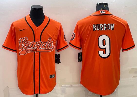 men's Cincinnati Bengals #9 Joe Burrow Black With Patch Cool Base Stitched Baseball Jersey