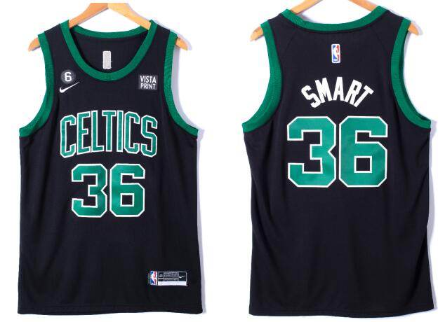 Men's Boston Celtics  #36 Marcus Smart  No.6 Patch Stitched Basketball Jersey