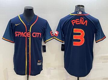 Men's Houston Astros #3 Jeremy Pena 2022 Navy Blue City Connect Cool Base Stitched Jersey