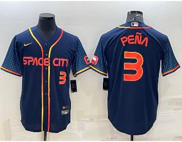 Men's Houston Astros #3 Jeremy Pena 2022 Navy Blue City Connect Cool Base Stitched Jersey