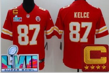 Men's Kansas City Chiefs #87 Travis Kelce Limited Red C Patch Super Bowl LVII Vapor Jersey