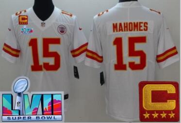 Men's Kansas City Chiefs #15 Patrick Mahomes II with C Patch Super Bowl LVII Vapor Jersey