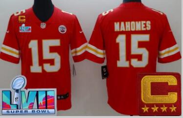 Men's Kansas City Chiefs #15 Patrick Mahomes II with C Patch Super Bowl LVII Vapor Jersey