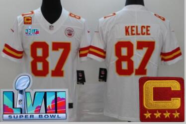 Men's Kansas City Chiefs #87 Travis Kelce Limited Red C Patch Super Bowl LVII Vapor Jersey