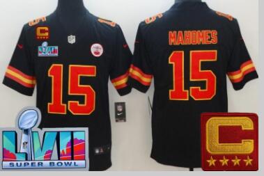 Men's Kansas City Chiefs #15 Patrick Mahomes II with C Patch Super Bowl LVII Vapor Jersey