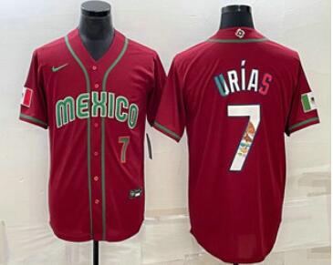 Men's Mexico Baseball #7 Julio Urias   2023 World Baseball Classic Stitched Jersey