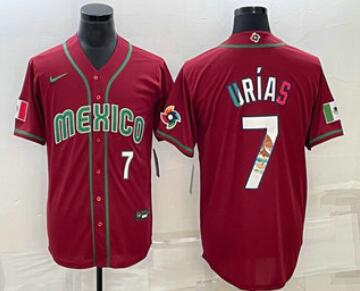 Men's Mexico Baseball #7 Julio Urias   2023 World Baseball Classic Stitched Jersey