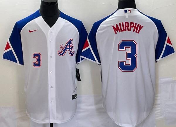 Men's Atlanta Braves  Dale Murphy 3 Number White 2023 City Connect Cool Base Stitched Jersey